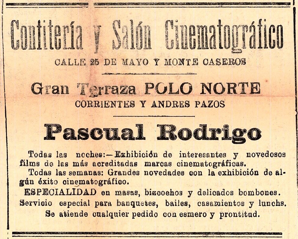 Publicidad del Cine Rodrigo y Confitería Polo Norte en del diario El Entre Ríos en 1920.