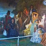 Las celebraciones patrias -como la reflejada en esa pintura de Quirós- era motivo de encuentro para la población, que recordaba la jornada con juegos tradicionales como la carrera de sortija.
