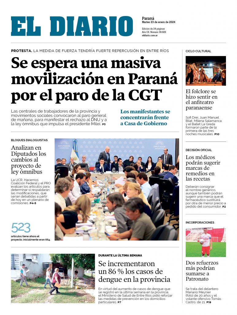 El Diario martes 23/01/24 El Diario Paraná