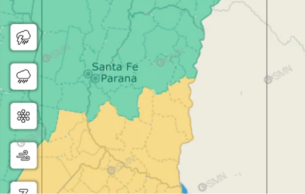 Alerta amarilla por tormentas fuertes: que zonas de Entre Rios seran golpeadas