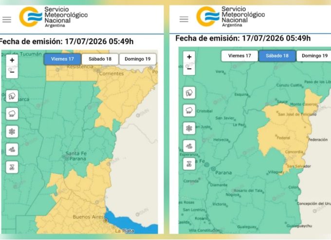 Alerta amarilla en Entre Ríos: tormentas con hasta 40 mm y granizo