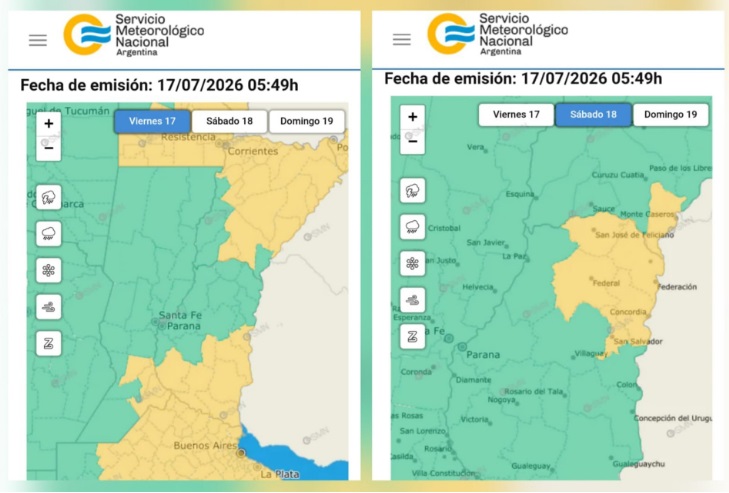 Alerta amarilla en Entre Ríos: tormentas con hasta 40 mm y granizo