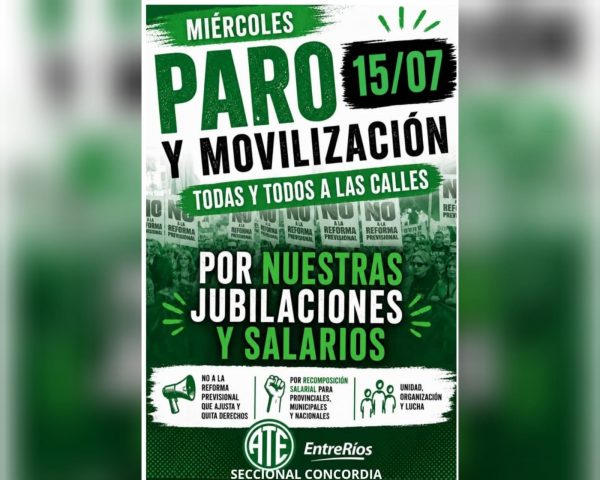 ATE Concordia va al paro: reforma previsional y salarios, en el centro