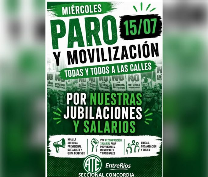 ATE Concordia va al paro: reforma previsional y salarios, en el centro